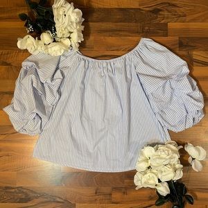 • Avec Les Filles • Puffed Sleeve Striped Top | Size Large